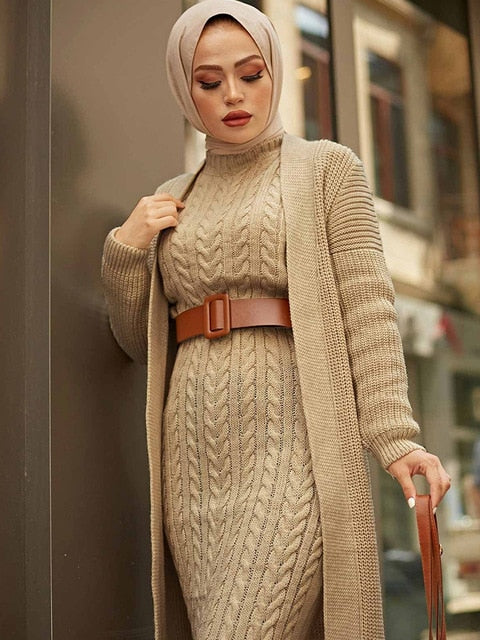 Ensemble robe longue cardigan Hijab Style - Maghreb Souk