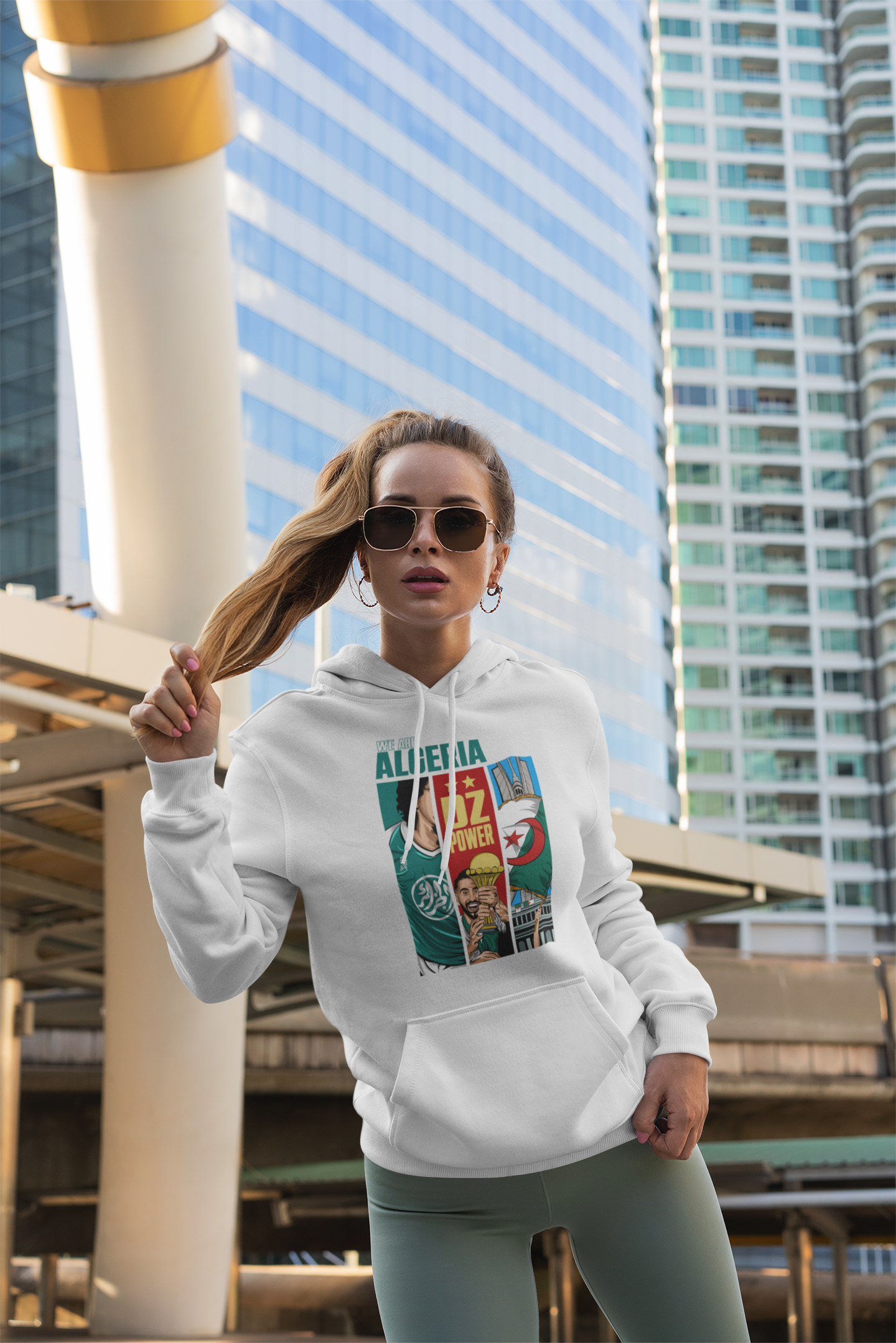 Sweat à Capuche Drapeau Algérie - Unisexe - Tissu élastique - Graphisme 3D - Manches Longues Avec Poches